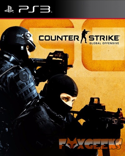 Capa do jogo Counter Strike Global Offensive para PS3 com dois soldados armados em fundo laranja