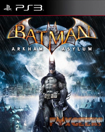 Capa do jogo Batman Arkham Asylum para PS3 com Batman na frente e cidade ao fundo