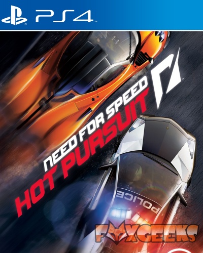 Capa do videojogo Need for Speed Hot Pursuit para PS4 com carros desportivos em perseguição
