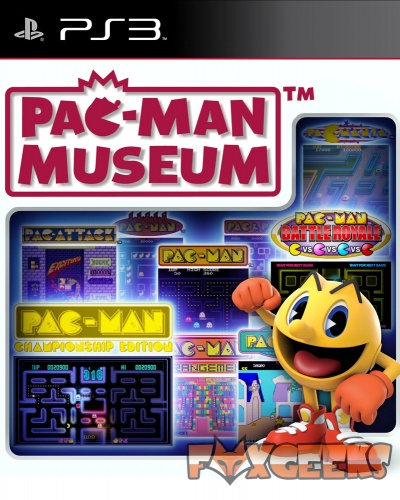 Capa do jogo PS3 Pac-Man Museum com várias versões do jogo e personagem Pac-Man