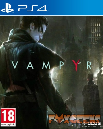 Capa do jogo PS4 Vampyr com personagem masculino e cenário sombrio