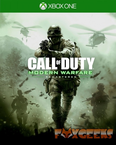 Capa do jogo Call of Duty Modern Warfare Remastered para Xbox One com soldados e helicópteros em ambiente de combate