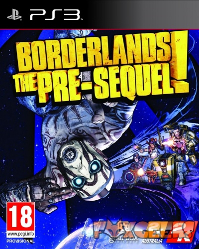 Capa do jogo Borderlands The Pre-Sequel! para PS3 com personagem mascarado e fundo azul espacial