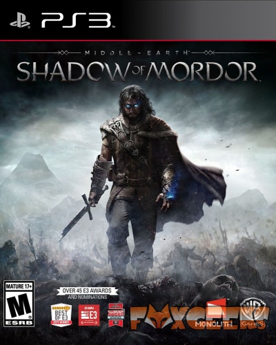 Capa do jogo Middle-earth: Shadow of Mordor para PS3 com personagem e logotipos