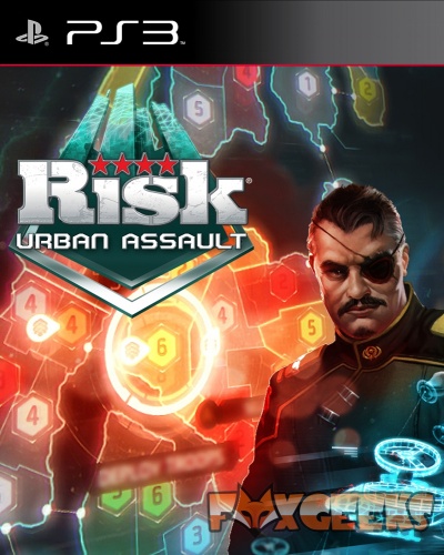 Capa do jogo Risk Urban Assault para PS3 com personagem militar e mapa colorido ao fundo