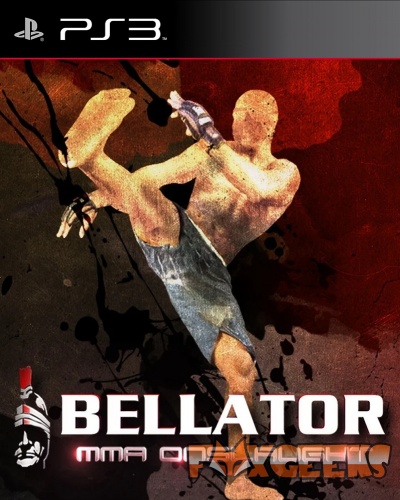 Capa do jogo PS3 Bellator MMA Onslaught com lutador em posição de chute e fundo vermelho e preto