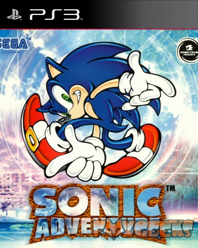 Capa do jogo PS3 Sonic Adventure com personagem Sonic azul em pose e texto colorido