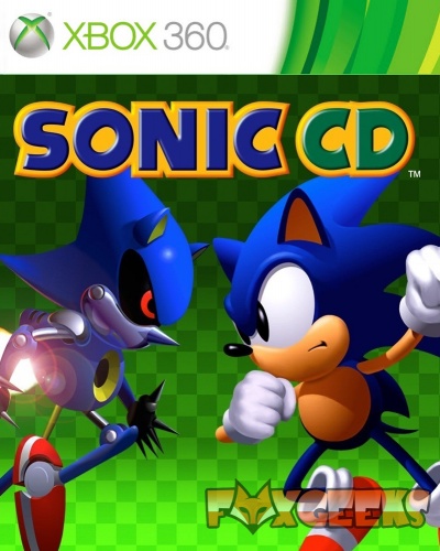 Capa do jogo Sonic CD Xbox 360 com personagens Sonic e robô em fundo verde quadriculado