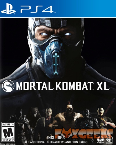 Capa do jogo Mortal Kombat XL para PS4 com personagem mascarado e figuras de lutadores