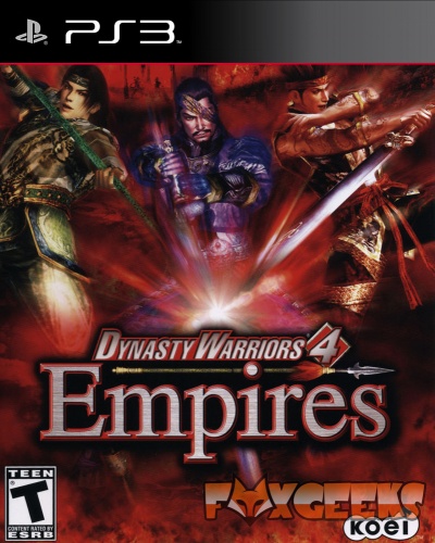 Capa do jogo Dynasty Warriors 4 Empires para PS3 com personagens e fundo vermelho