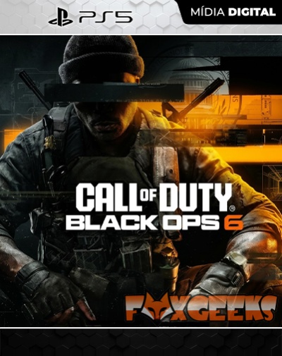 Capa do jogo Call of Duty Black Ops 6 para PS5 com soldado e texto FOXGEEKS