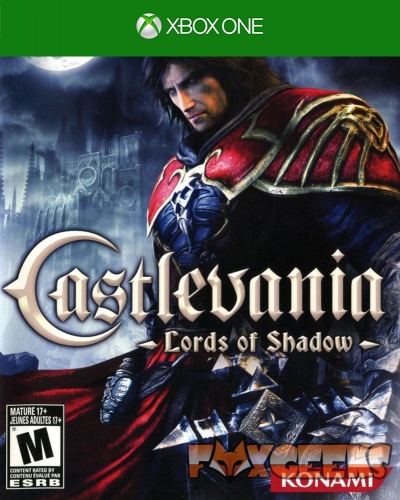 Capa do jogo Castlevania Lords of Shadow para Xbox One com personagem masculino em armadura vermelha e azul