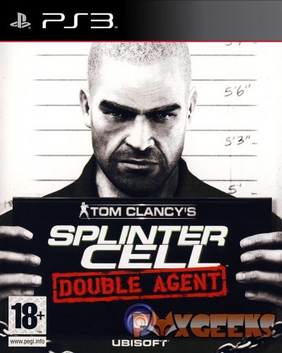 Capa do jogo PS3 Tom Clancy's Splinter Cell Double Agent com imagem de homem segurando placa de identificação de prisioneiro