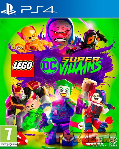 Capa do jogo LEGO DC Super Villains para PS4 com personagens LEGO em fundo verde