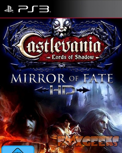 Capa do jogo PS3 Castlevania Lords of Shadow Mirror of Fate HD com personagens e elementos de fogo e gelo