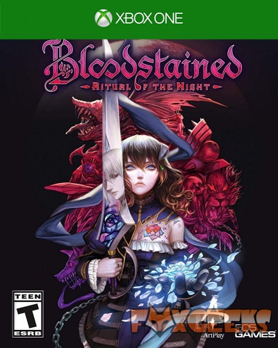 Capa do jogo Bloodstained: Ritual of the Night para Xbox One com personagem feminina e monstros ao fundo