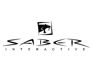 Logótipo preto e branco com a palavra SABER e INTERACTIVE