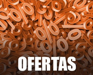 Símbolos de porcentagem laranja com a palavra OFERTAS em branco