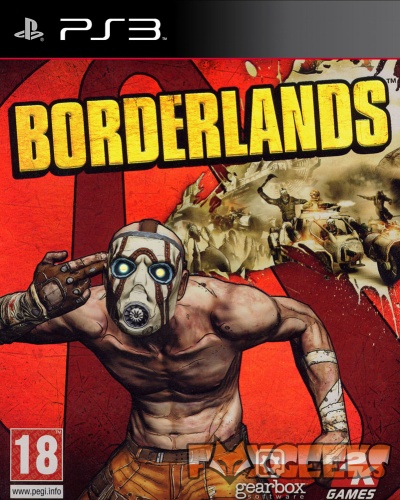 Capa do jogo PS3 Borderlands com personagem mascarado e fundo vermelho