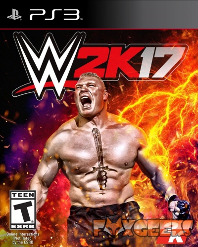 Capa do jogo WWE 2K17 para PS3 com lutador musculado e fogo ao fundo
