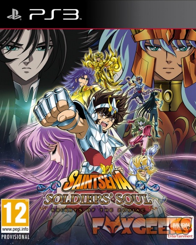 Capa do jogo PS3 Saint Seiya Soldiers' Soul com personagens em armaduras coloridas