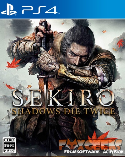 Capa do jogo PS4 Sekiro Shadows Die Twice com ilustração de guerreiro e texto