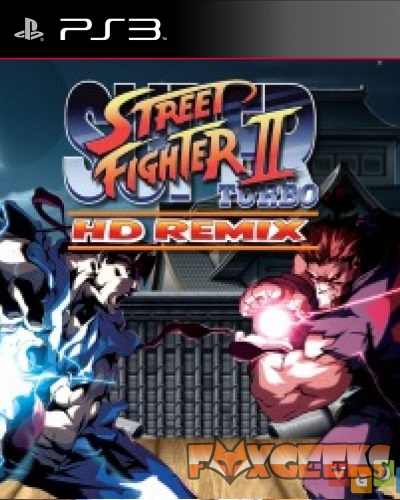 Capa do jogo Street Fighter II Turbo HD Remix para PS3 com dois personagens em combate