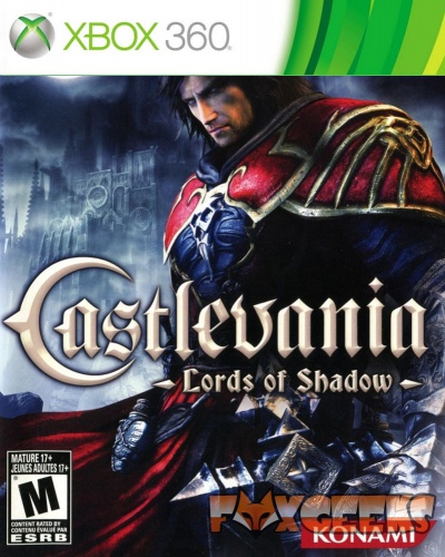 Capa do jogo Xbox 360 Castlevania Lords of Shadow com guerreiro em armadura e fundo gótico