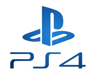 Logótipo azul da PlayStation e PS4 em fundo branco