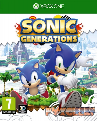 Capa do jogo Sonic Generations para Xbox One com personagens Sonic e selo PEGI 7