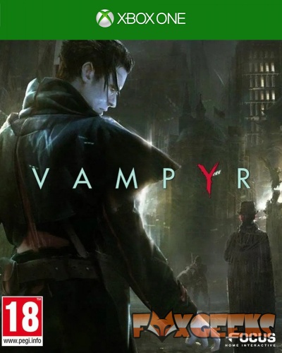 Capa do jogo Vampyr para Xbox One com personagem misterioso em ambiente urbano escuro.