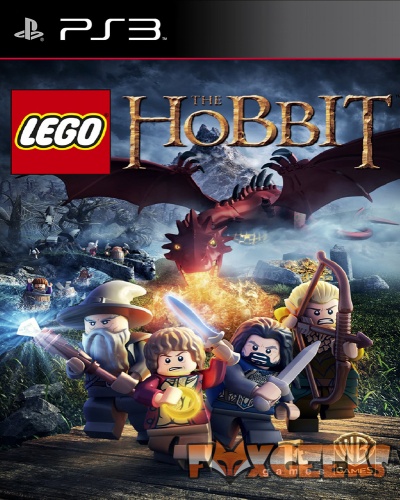 Capa do jogo LEGO The Hobbit para PlayStation 3 com personagens LEGO armados e dragão ao fundo