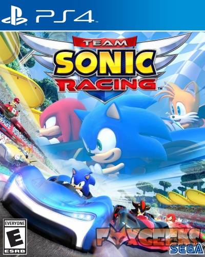 Capa do jogo Team Sonic Racing para PS4 mostrando personagens e carros de corrida