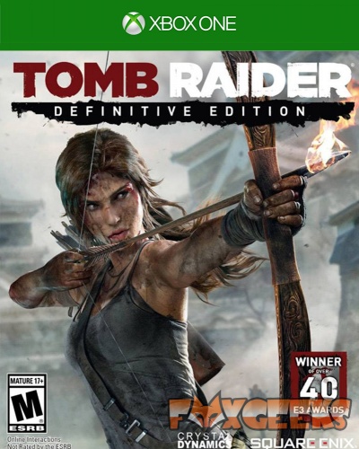 Capa do jogo Tomb Raider para Xbox One com personagem feminina a disparar um arco