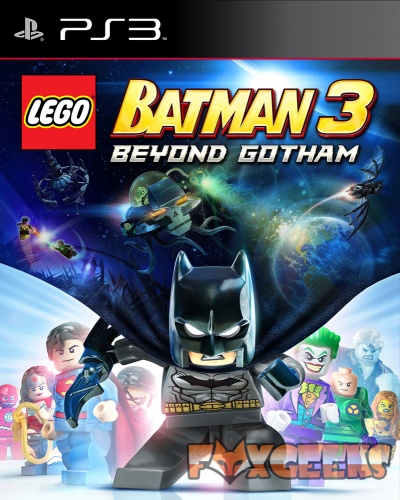 Capa do jogo PS3 LEGO Batman 3 Beyond Gotham com personagens LEGO do Batman e outros heróis em fundo espacial