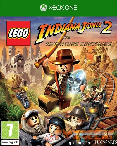 Capa do jogo LEGO Indiana Jones 2 para Xbox One com personagens LEGO em aventura arqueológica.