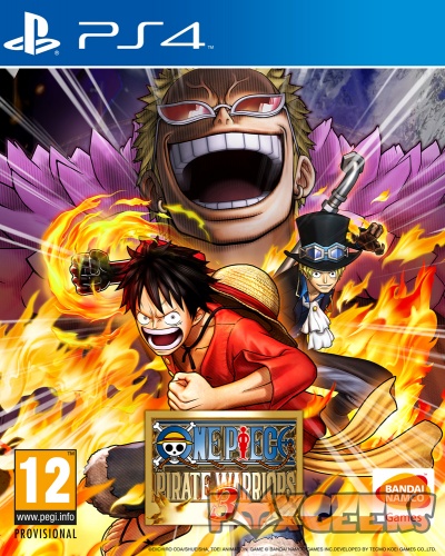 Capa do jogo One Piece Pirate Warriors 3 para PS4 com personagens animados e fogo