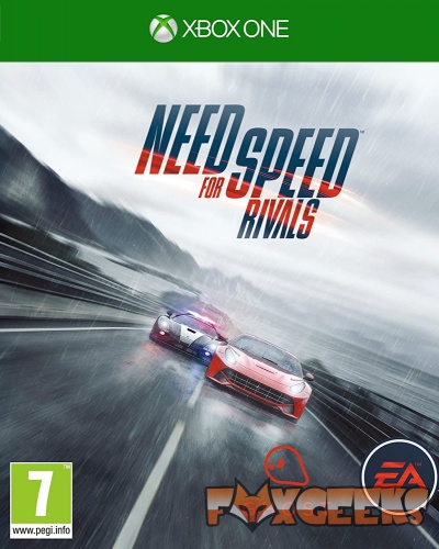 Capa do jogo Need for Speed Rivals para Xbox One com carros a conduzir na chuva.
