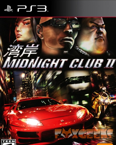 Capa de videojogo PS3 Midnight Club II com carros e personagens