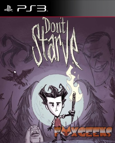 Capa do jogo Don't Starve para PS3 com personagem segurando tocha numa floresta