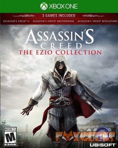 Capa do jogo Assassin's Creed The Ezio Collection para Xbox One com personagem principal vestindo capa encapuzada branca e vermelha