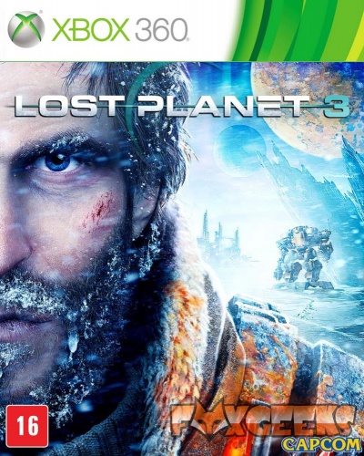 Capa do jogo Xbox 360 Lost Planet 3 com homem em ambiente gelado