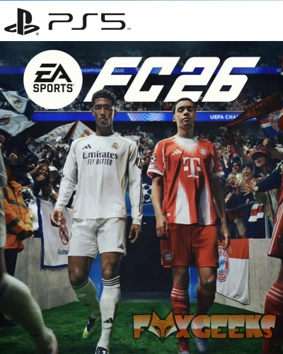Capa do jogo PS5 EA SPORTS FC 26 com jogadores do Real Madrid e Bayern de Munique