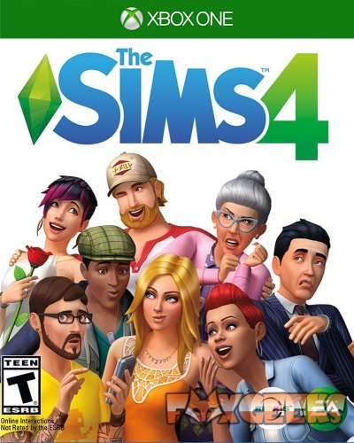 Capa do jogo The Sims 4 para Xbox One com personagens animados coloridos