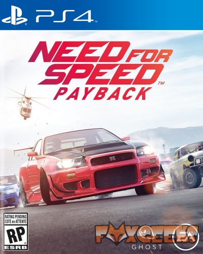 Capa do jogo PS4 Need for Speed Payback com carro desportivo vermelho e helicóptero