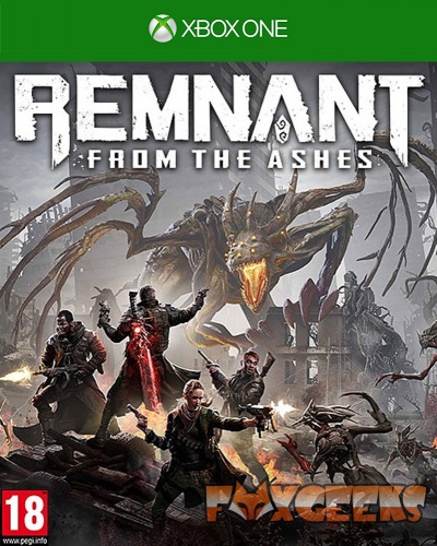 Capa do jogo Xbox One REMNANT FROM THE ASHES com monstros e personagens armados num cenário apocalíptico.