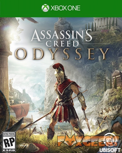 Capa do jogo Assassin's Creed Odyssey Xbox One com soldado espartano e cenário antigo