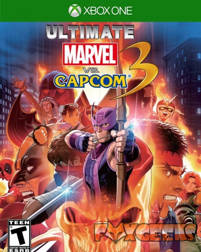 Capa do jogo Ultimate Marvel vs. Capcom 3 para Xbox One com personagens em pose de combate.