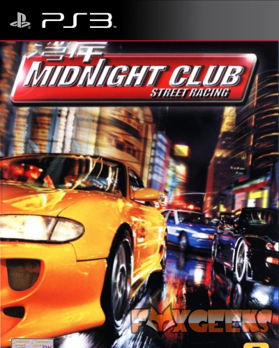 Capa do jogo PS3 Midnight Club Street Racing com carros amarelos, azuis e pretos em ambiente urbano noturno