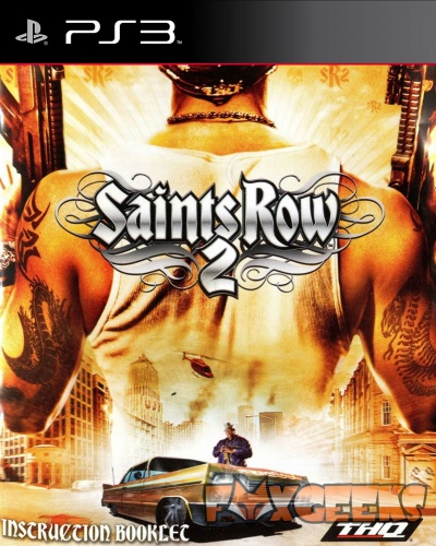 Capa do jogo Saints Row 2 para PS3 com homem e carro na cidade
